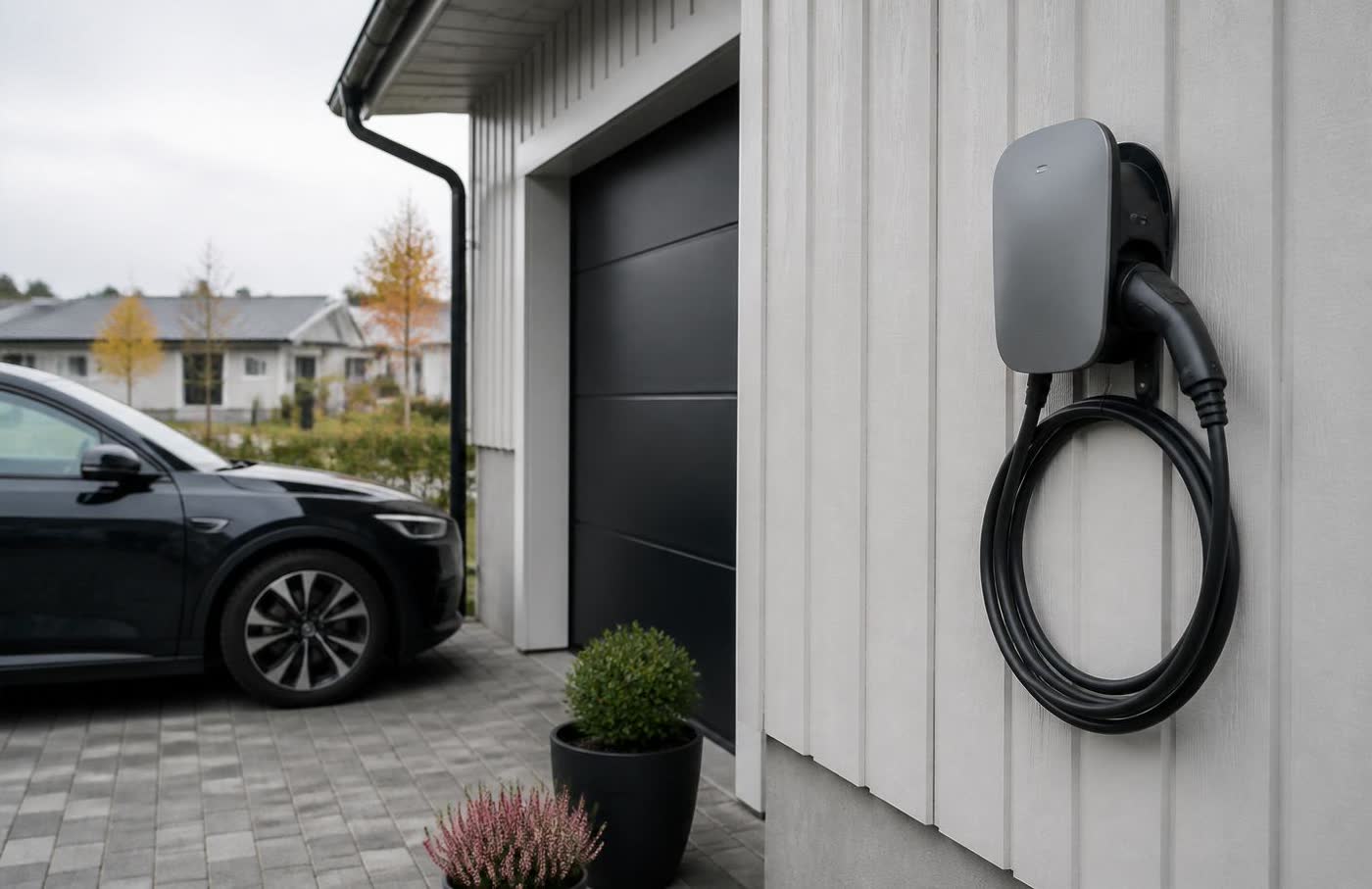 Elektriker installerar laddbox åt kund i Bromma