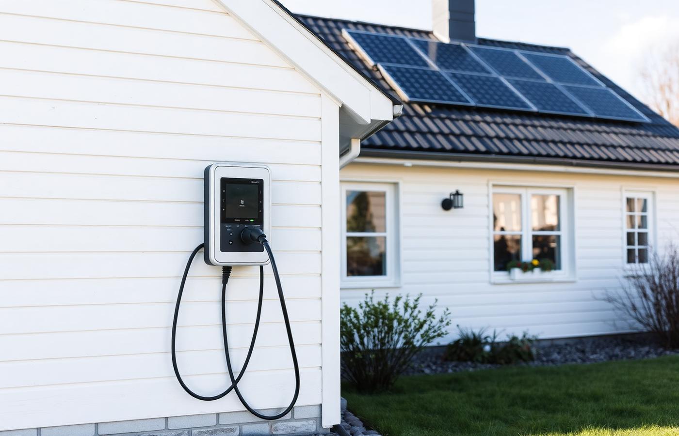 Laddbox och solceller monterade på villa
